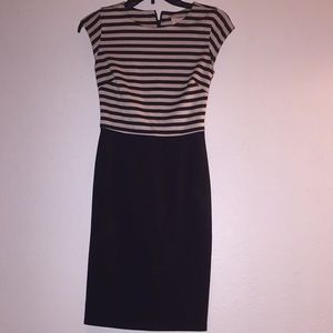 Black and beige striped bodycon dress